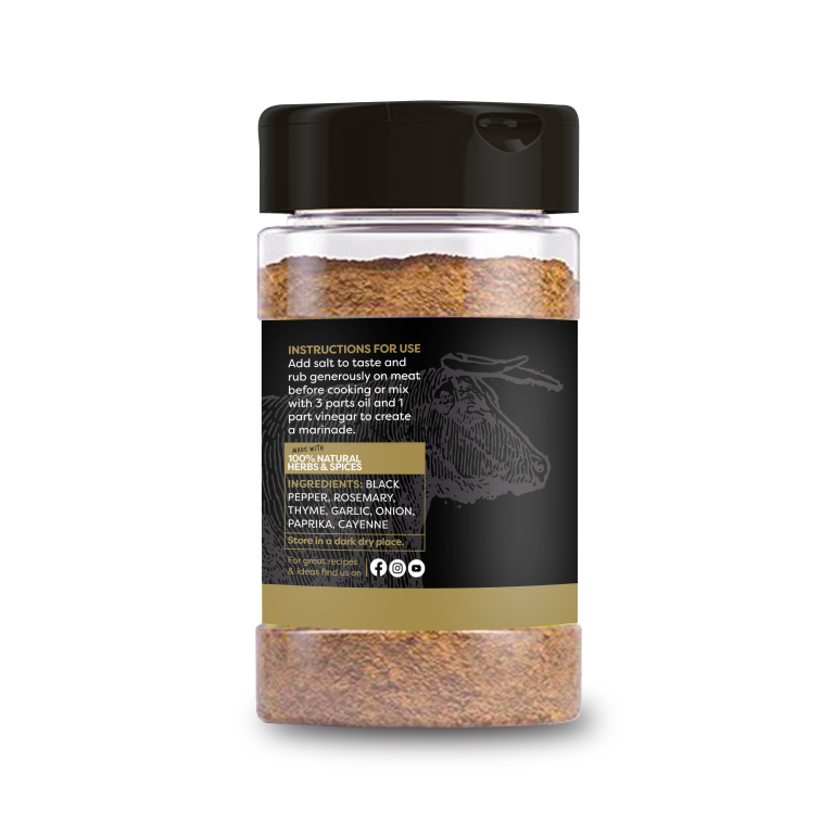 A digital representation of Great Northern Larder Brisket dry rub for BBQ showing the back of the shaker tub.