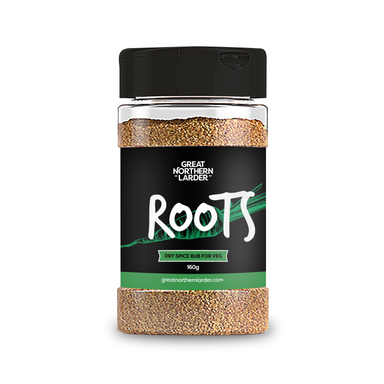 Digital image of a tun of Roots Spice Rub made by Great Northern Larder.